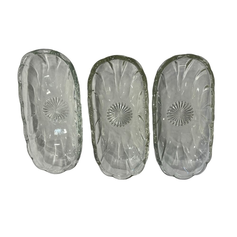 VTG Anchor Hocking Banana Split Boat Bowl Set of 3 Clear Pressed Glass‎ Sunburst